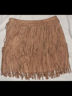 Sugarlips Brown Suede-Look Fringe Mini Skirt